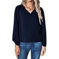 thumbnail image 2 of ZXSXSY Women Lacing V Neck Long Sleeve Ruched Solid Color Blouse, 2 of 7