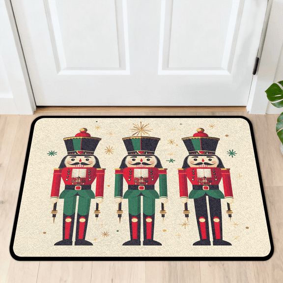 CURLYOOT Cartoon Cracker Nutcrackers Crown Drum Indoor Doormat, Non-Slip Absorbent Door Mat 24" x 16", Entrance Floor Mat Washable Entry Doormats for Entryway Front Back Door
