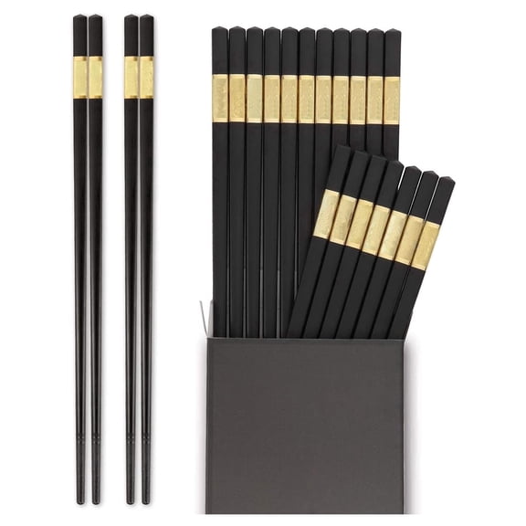 10 Pairs Chopsticks Reusable Fiberglass Chopsticks - Reusable Chopsticks Dishwasher Safe, 9 1/2 Inches - Gold