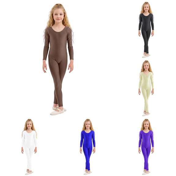 AWZXDE Girls Fashion Rompers Long Sleeve Slim Fit‑Piece Outfit Breathable Stretch For Ballet Practice & Stage Performance Coffee - 4-6Years