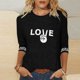 thumbnail image 1 of TaTaai Women's Valentine "Love"- Print 3/4 Sleeve Round Neck Loose T-Shirt, Valentine's Day Gift, Casual Daily Home Work Top Gift, 1 of 6