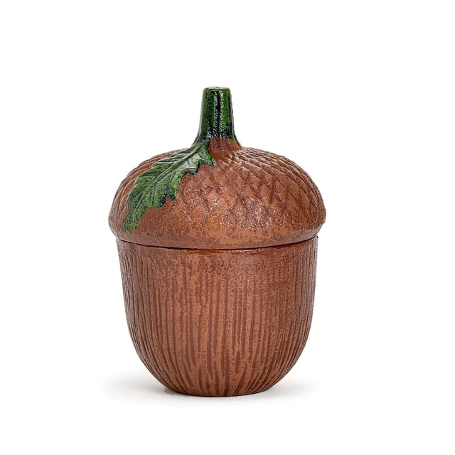 Sungmor Caja decorativa de bellota de hierro fundido, frasco pequeño con tapa para chucherías y dulces, pintada a mano de 5.3", ideal para Halloween, Acción de Gracias y decoración de mesa de otoño.