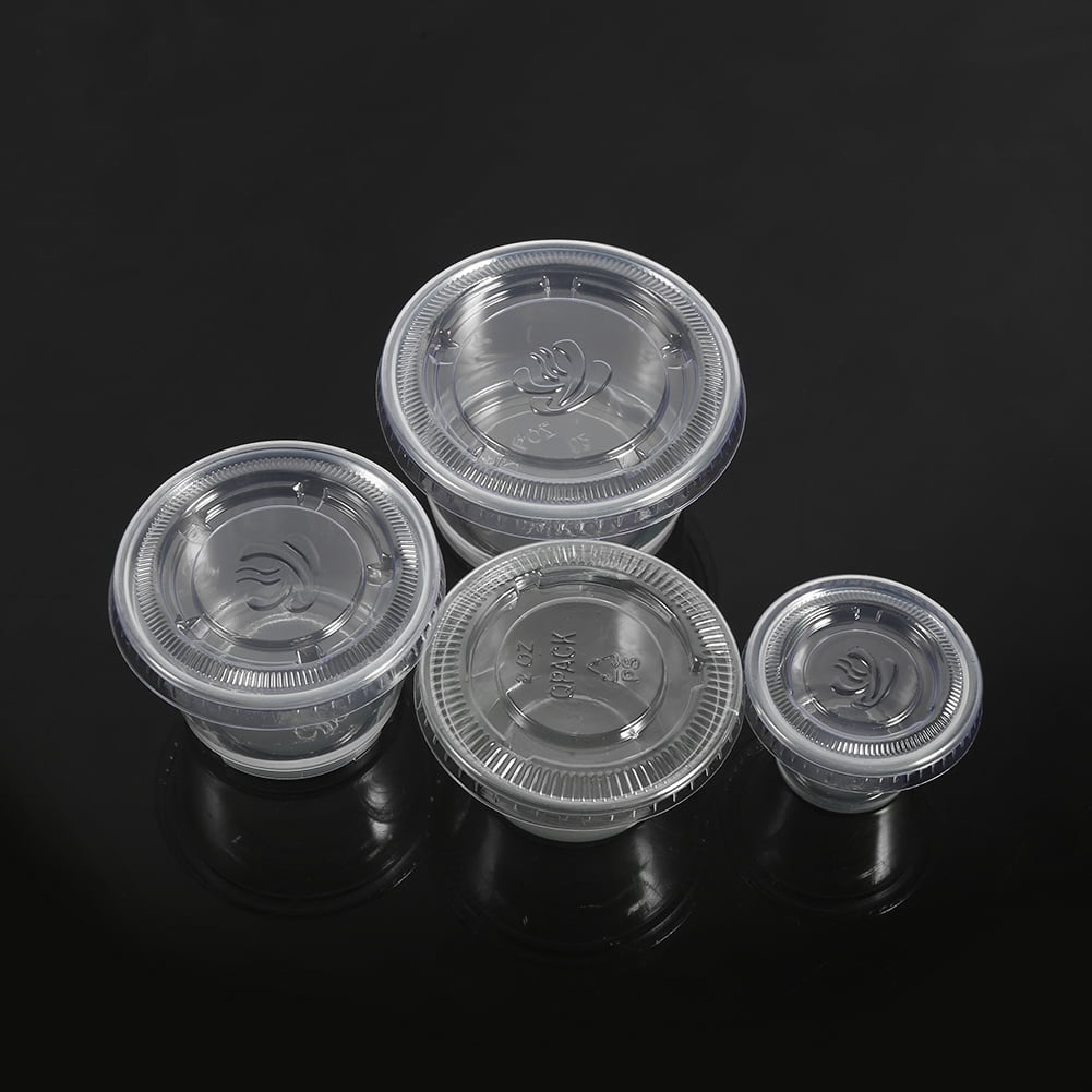 Clear Plastic Reusable Sauce Containers with Lids, Cups/Pot/Tub/Deli/Takeaway