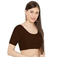 thumbnail image 2 of eloria Women's Art Silk Top Short Sleeve Blouse Deep Neck Top Sari Accessories Color: Brown | Size: 42, 2 of 5
