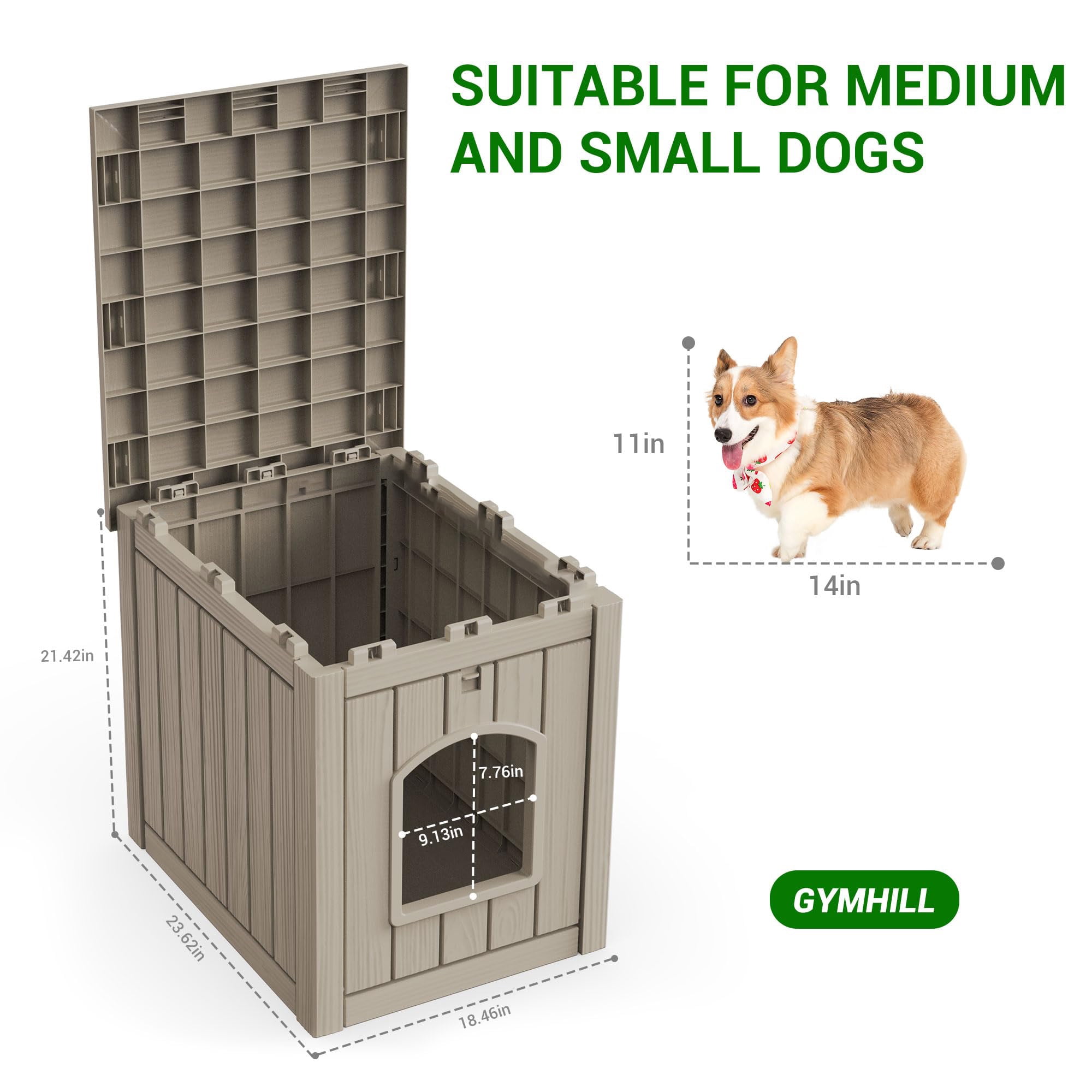 FICARTS Enclosed Resin Dog House - Ventilated, Waterproof Bottom, Multi - Functional for Small to Medium Dogs, Light Brown (Medium)
