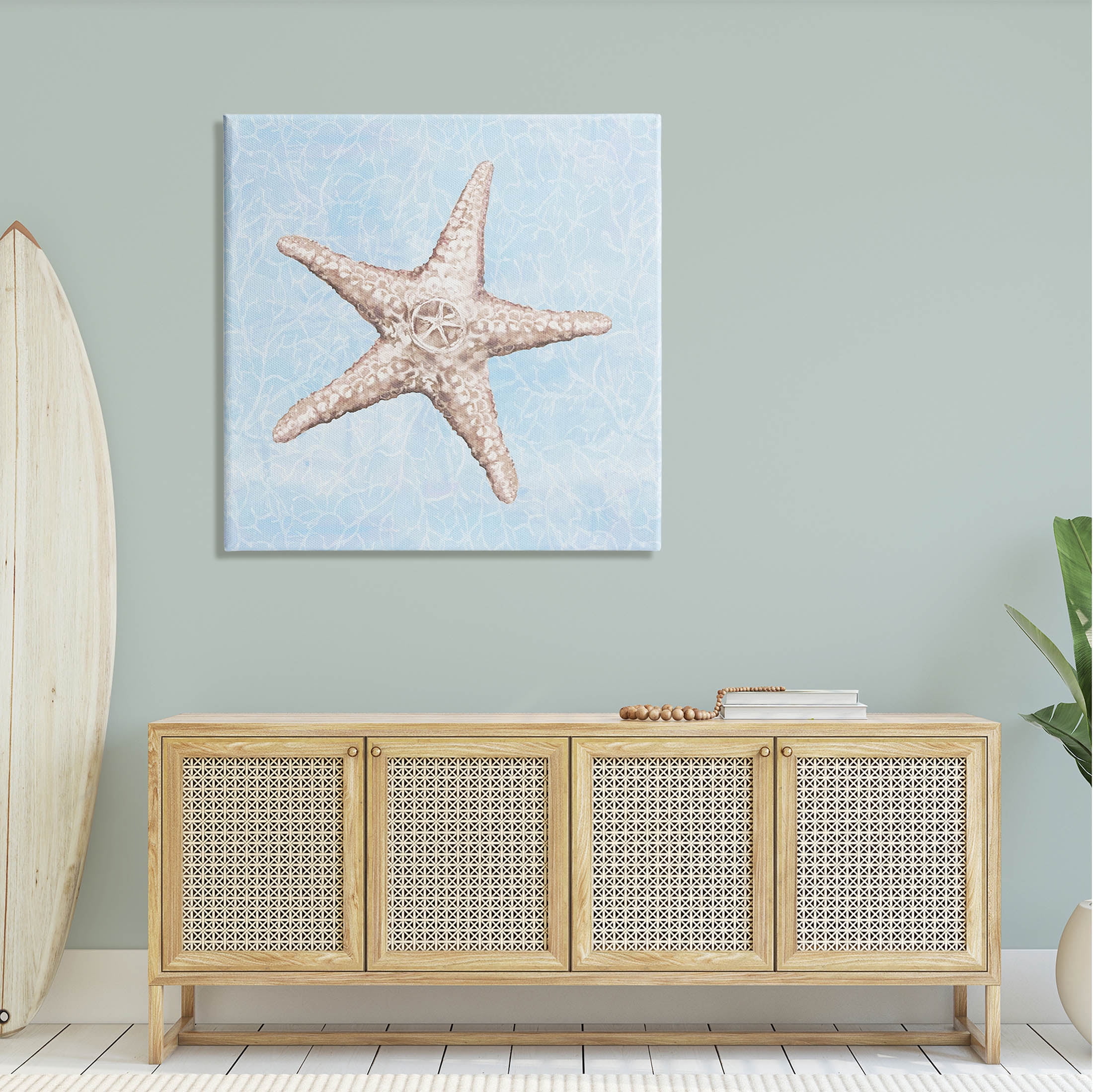 Detailed Starfish Blue Water Pattern Animals & Insects Graphic Art Gallery Wrapped Canvas Print Wall Art