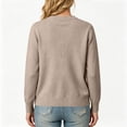 thumbnail image 4 of Womens Crew Neck Button Down Cardigan Solid Color Soft Knit Long Sleeve Outerwear Fall Winter Ribbed Hem Loose Fit Casual Knit Jumper Tops Light Brown M, 4 of 5