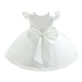 thumbnail image 2 of IBTOM CASTLE Toddler Baby Girls Flower Bowknot V Back Tutu Dress Baby Princess Wedding Bridesmaid Birthday Party Pageant Baptism Formal Dresses 6-12 Months White, 2 of 8