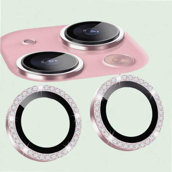 Camera Lens Protector for iPhone 15/iPhone 15 Plus, Bling Diamond Metal Ring Tempered Glass Camera Cover