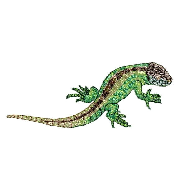 Green Shimmery Lizard, Facing Right, Embroidered Iron-on Patch