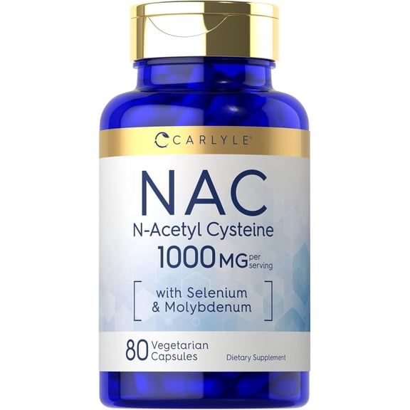 NAC Supplement N-Acetyl Cysteine | 1000 mg | 80 Capsules | With Selenium & Molybdenum | Vegetarian, Non-GMO & Gluten Free | By Carlyle