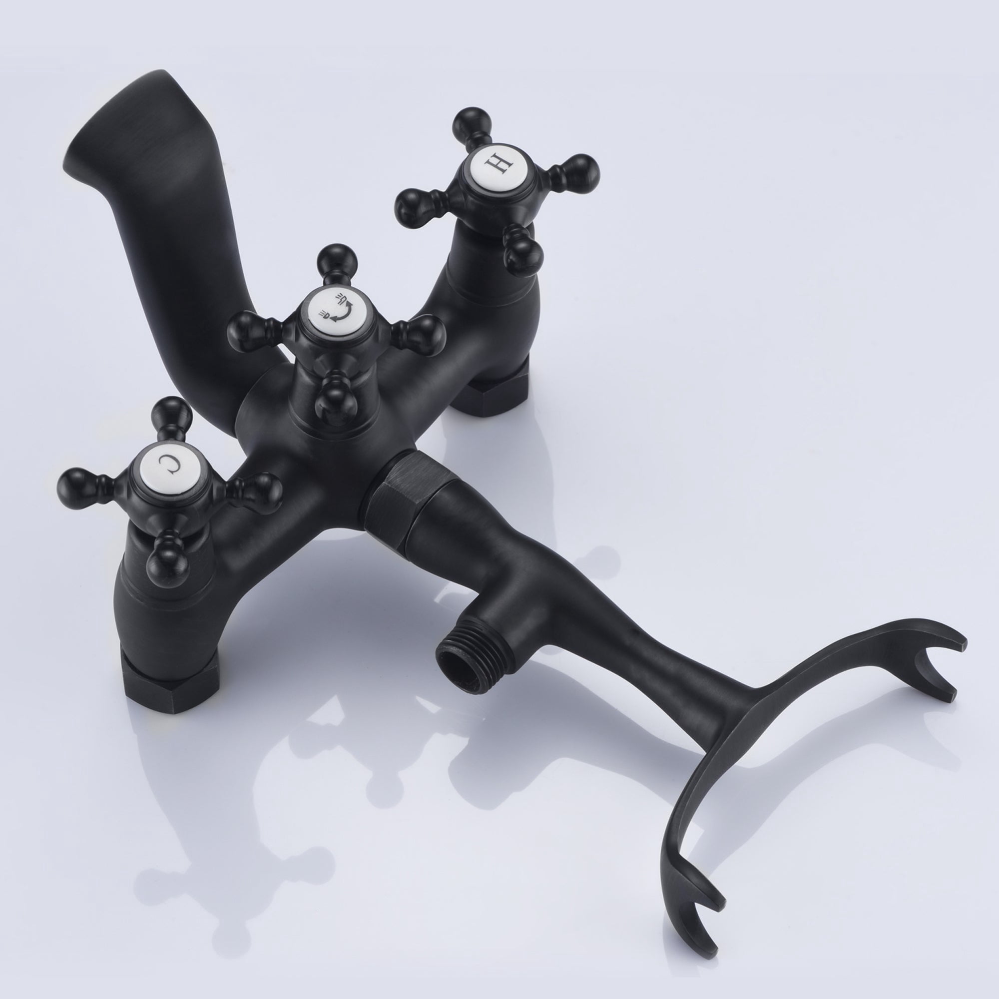 sumerain Vintage Wall Mount Clawfoot Tub Faucet Matte Black with Hand Shower, 3" to 9" Adjustable Holes Distance
