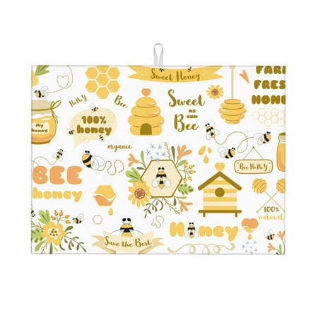 

Dish Drying Mats for Kitchen Counter - Farm Bee Cute Honey 18x24in Dish Drying Pad Coffee Mat with Hanging Loop Super Absorbent Kitchen Counter Mat Coffee Bar Accessories