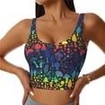 thumbnail image 3 of Goofa Magical Mushrooms and Flowers Printed Sports Bras for Women, High Impact Running Bra Workout Crop Tank Tops Longline Sports Bra Push up-Large, 3 of 9