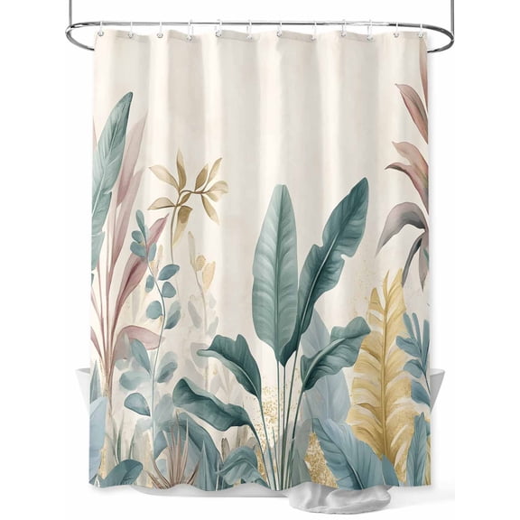 Fsddascl Sage Green Tropical Leaves Shower Curtain Set - Small 36" x 72" Washable Bathtub Curtain with 12 Hooks, Watercolor Botanical Waterproof Fabric Stall Shower Curtains for Bathroom/Bathtub