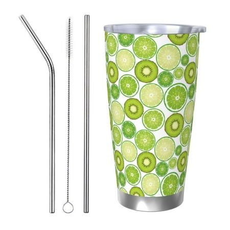 

Goofa Kiwi Lemon for 20 oz Skinny Tumbler Stainless Steel Coffee Mug Slim Vacuum Insulated Travel Cup Car Cup-Straw Three-piece Set