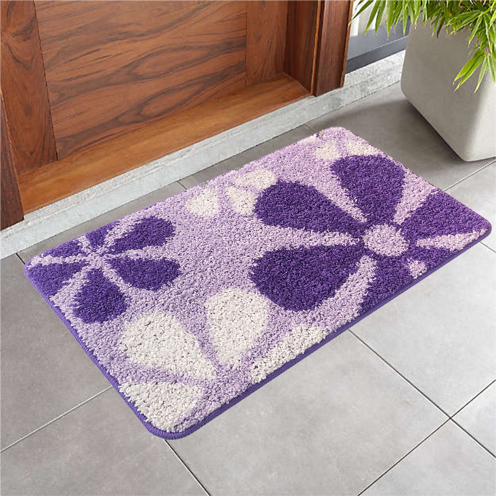 Purple Rose Bathroom Rug Non-Slip Floor Outdoor Indoor Front Door Mat 16x24"