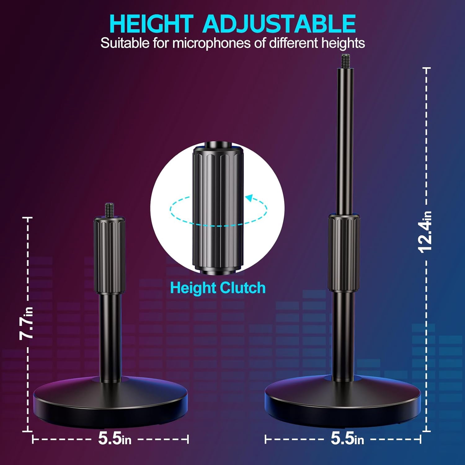 Multi Microphone Holder with Desktop Mic Stand, Square Tray with  Slots Holds  to 7 Mics, Wired and Wireless Mic Holder for Stage Organizer and Display-7 Anti-roll Rings Included