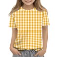 thumbnail image 3 of CCRFTGI Cute Tops for Kids Girls Size 7 Plaid Shirt Graphic Tees Short Sleeve Summer Tops Girls Fashion Crewneck Blouse Tee Yellow 2-3 Years, 3 of 6