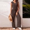 thumbnail image 5 of CIENVNSTG 2 Piece Sets for Women Dressy Summer Korean Fashion Button V Neck Crop Vest Blazer Wide Leg Pants Suit Linen Cotton Matching Work Office Outfits Brown XL, 5 of 5