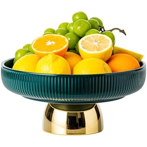 Ceramic Fruit Bowl, 11 Inch Dinner Table and Tea Coffee Pedestal Tray，Elegant and Practical Bread and Fruit Footed Bowls, Salad or Dessert Display Trays for Kitchen Counter (Green).