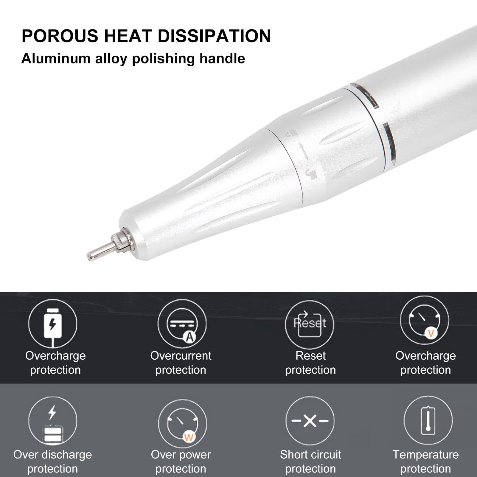 Xirurus 35000 RPM Rechargeable Nail Drill Pen with LCD, Dual‑Side Holder, Power‑Bank, 12‑Hour Battery, Light Gray
