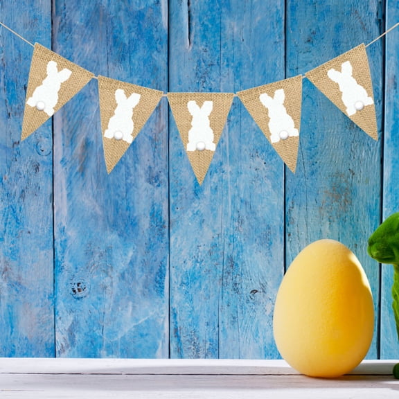 SILENRADAWN 1Pack Rabbit Banner Pennant Flags on a String for Easter Family Friends Home Decor Party Bunting Decorations
