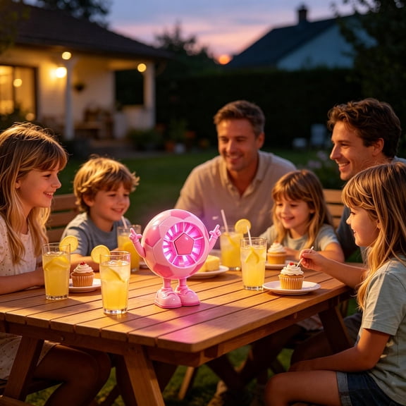 PoyoKee Small Desk Fan, Colorful LED Football Design Table Fan for Indoor Outdoor, 5 Speed Strong Wind Mini Fan for Bedroom, Portable Fan - Pink