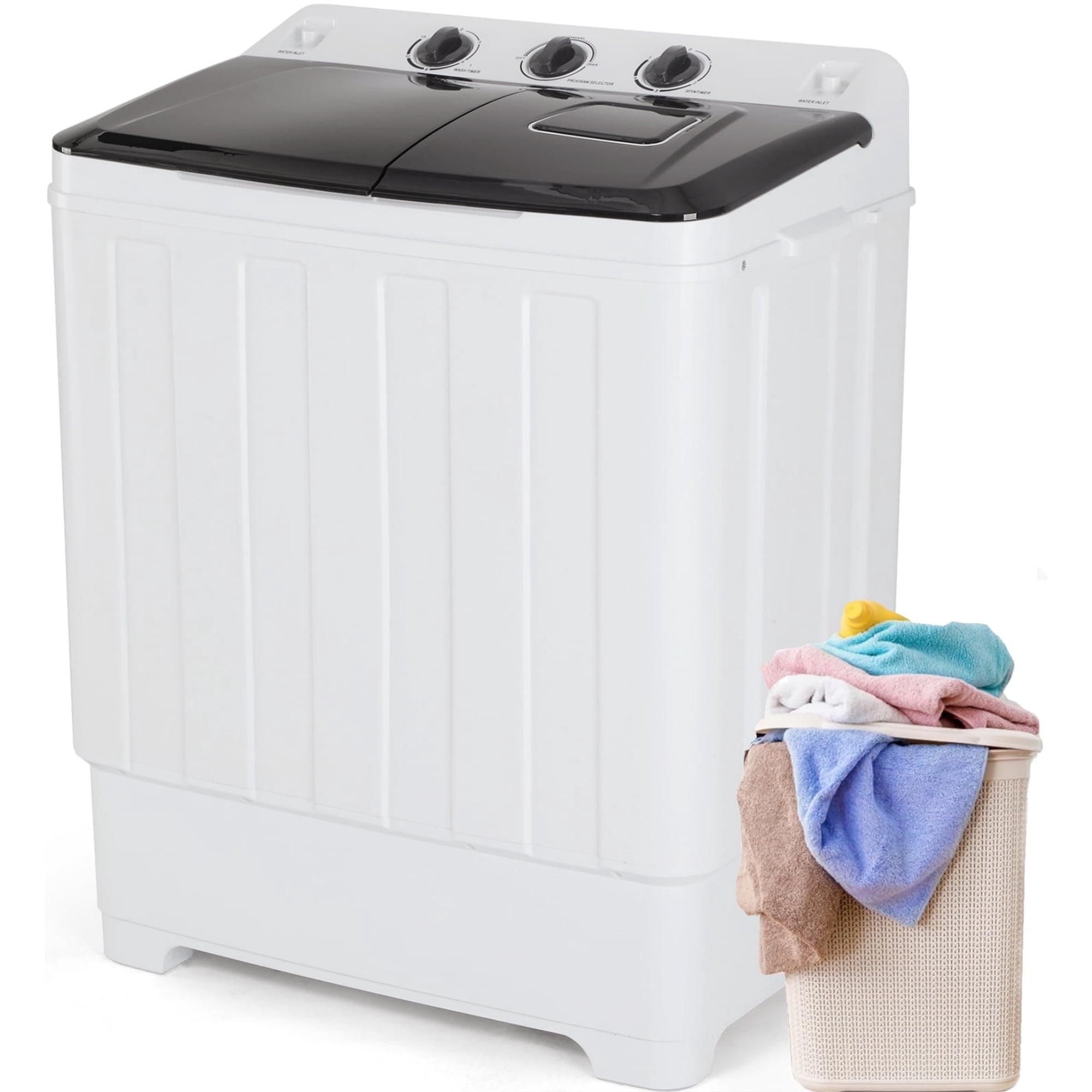 Adnoom Portable Washer 30lbs, 2-in-1 Twin Tub Washer & Dryer Combo Compact Semi-Automatic Washing Machine with Drain Pump, Black