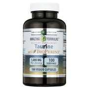 Amazing Formulas Taurine with Bioperine 1000 mg Per Serving 100 Veggie Capsules Supplement | Amino Acid | Non-GMO | Gluten Free | Made in USA