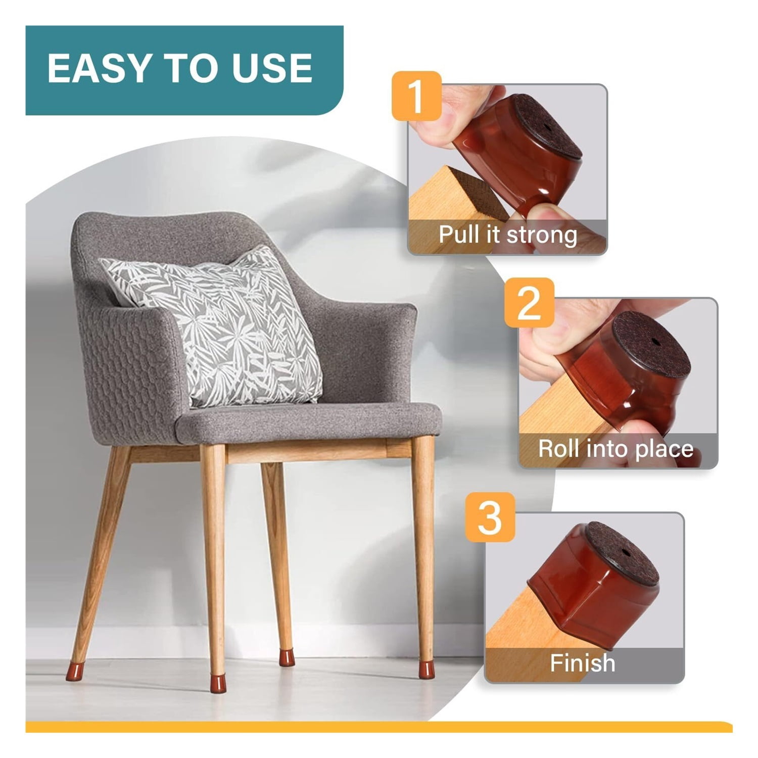 24 Pcs Chair Leg Floor Protectors Square, Silicone Felt Furniture Leg Pads Caps Covers for Hardwood Floors (Fit:1-5/8" to 2")
