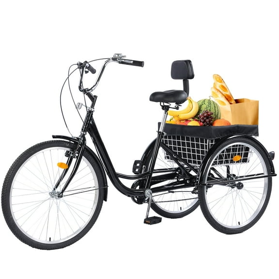 Jacgood 24" Adult Tricycle, Carbon Steel 3 Wheel Bikes 7 Speed Trikes with Shopping Basket for Adult