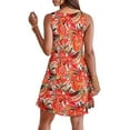 thumbnail image 3 of Summer Dresses for Women Beach Lace V-Neck Sundresses Casual Tropical Print Sleeveless Short Dress Red S, 3 of 7
