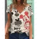 thumbnail image 3 of Camiseta de verano nueva para mujer, blusa de manga corta con cuello en V y estampado de Disney Minnie Mickey Mouse, camisetas de moda de talla grande para mujer, 3 of 5