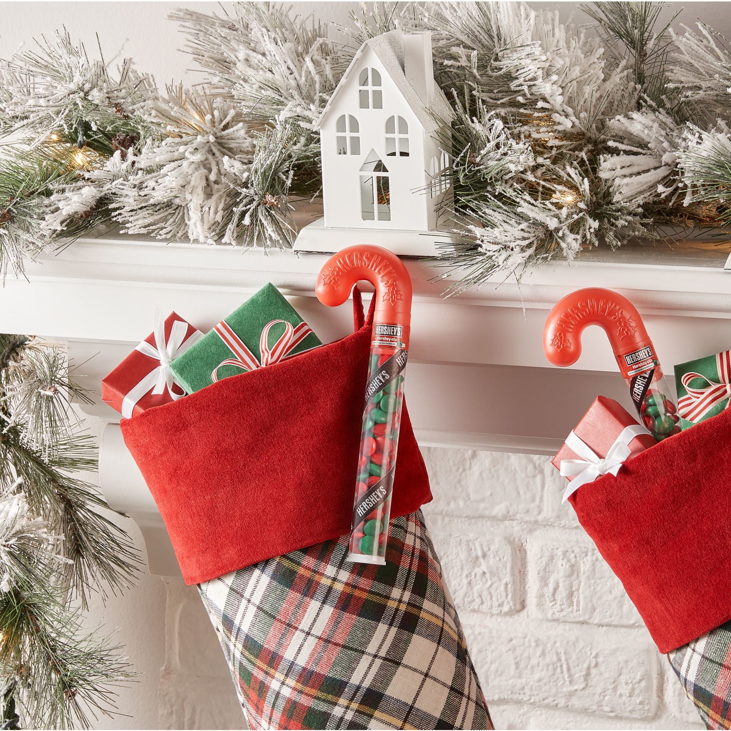 Hershey's Hershey-Ets Candy Coated Milk Chocolate Christmas Candy Stocking Stuffers, Plastic Cane 1.4 oz