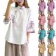 thumbnail image 2 of TaTaai Elegant Embroidered Color-Blocking Blouse, Women's Silky Chinese Collar Top, Soft Short Sleeve Button Shirt for Casual Daily Wear and Stylish Home Occasions Gift, 2 of 7