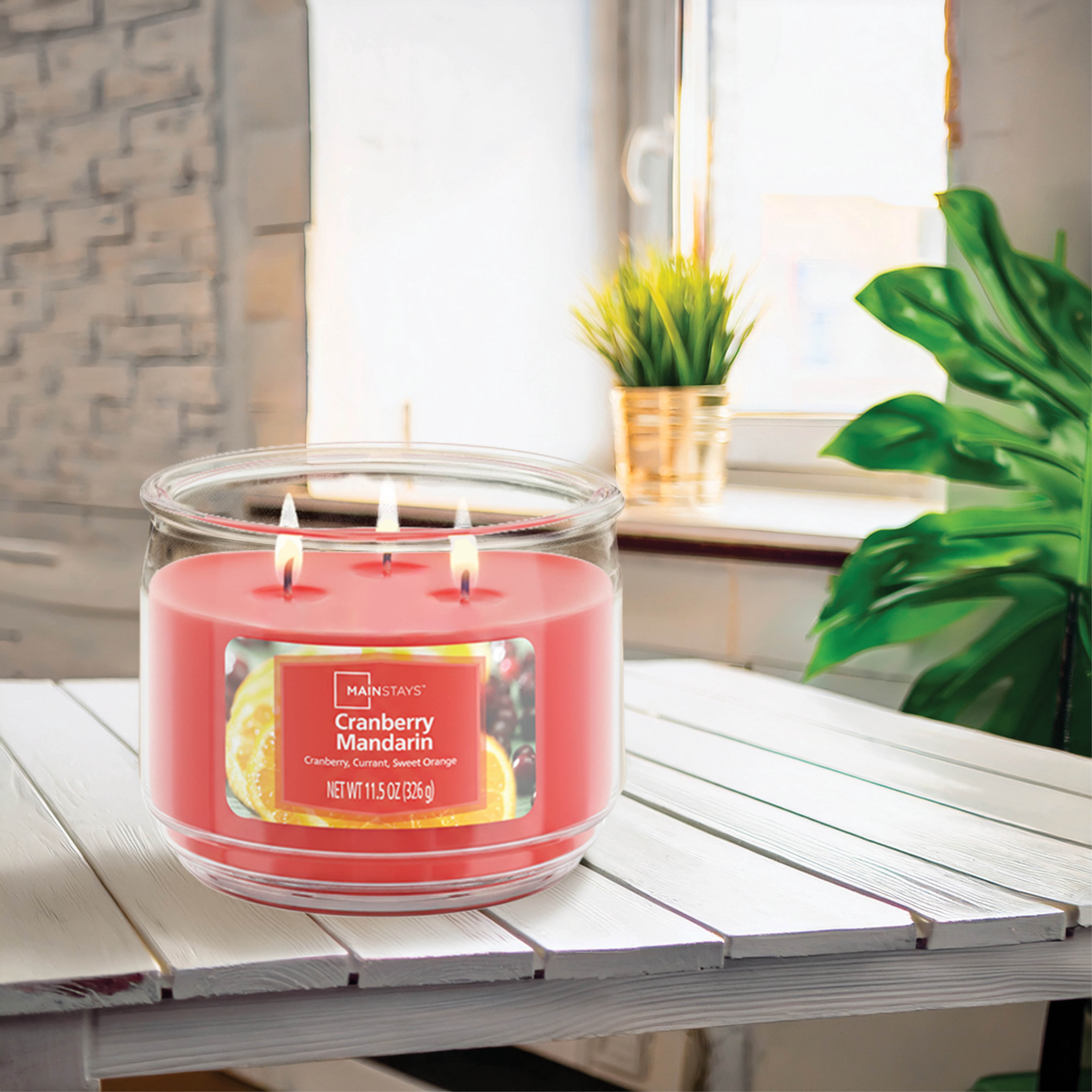 Mainstays 3-Wick Scented Glass Jar Candle, Cranberry Mandarin, 11.5oz.
