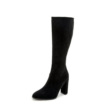 

Womens Knee High Boots Chunky High Heel Mid-Calf Boot Women s Vintage Tall Boot Pointed Toe Side Zipper Cowgirl Boots Distressed Boots