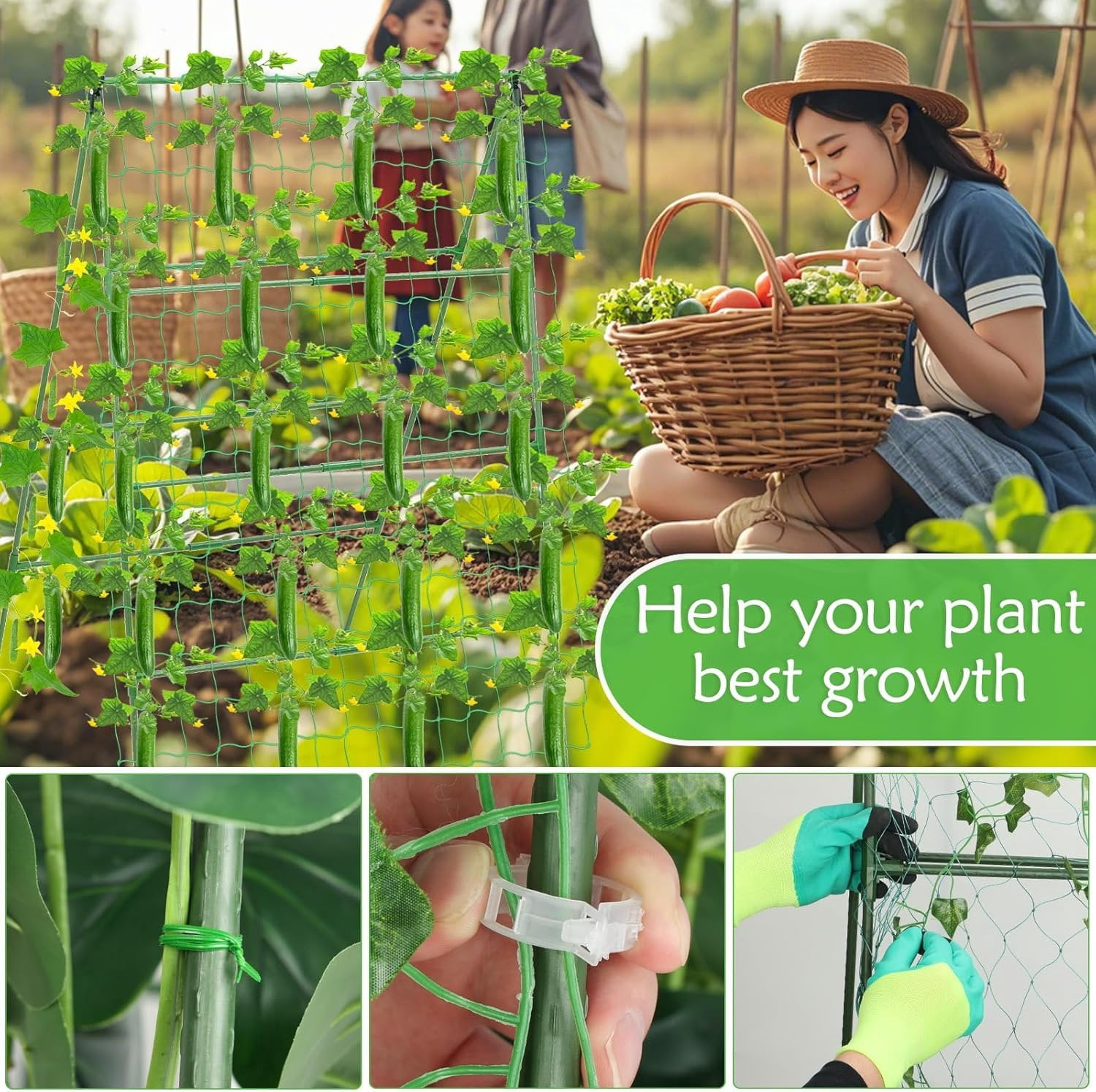 32 x 53 Inch Cucumber Trellis for Climbing  Outdoor A-Frame Garden Trellis for Raised Bed Detachable Sturdy Garden  Support Trellis for Small  Vegetable Flower Grape with Climbing Net