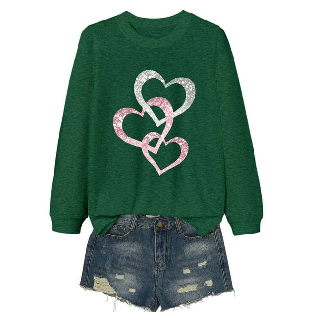 JAKANYQ T-Shirts pour Femmes Mode Décontractée Col Rond Manches Longues T-Shirt pour Amour Cœur Lettre Couche de Base Confortable et Tendance. pour Usage Quotidien. Tee-Shirt Confortable