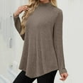 thumbnail image 6 of BiZtdJrK Womens Ribbed Long Sleeve Shirts Casual Mock Neck Lightweight Sweaters Loose Asymmetrical Hem Tunic Tops Fall Winter Clothes, Khaki, M, 6 of 7