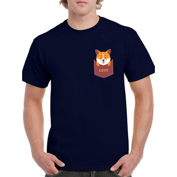 Corgi Sitting Inside Pocket T-Shirt Men -Image by Shutterstock, Male Small