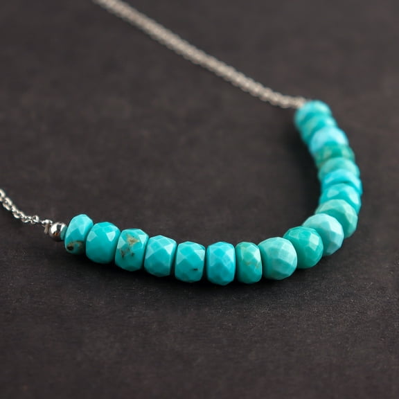 QNAVIC Real Blue Turquoise Stone Beaded Handmade Necklace For Women, Crystals and Healing Stones, Birthstone Jewelry, Rhodium Plated 925 Sterling Silver, Birthday Gift for Mom