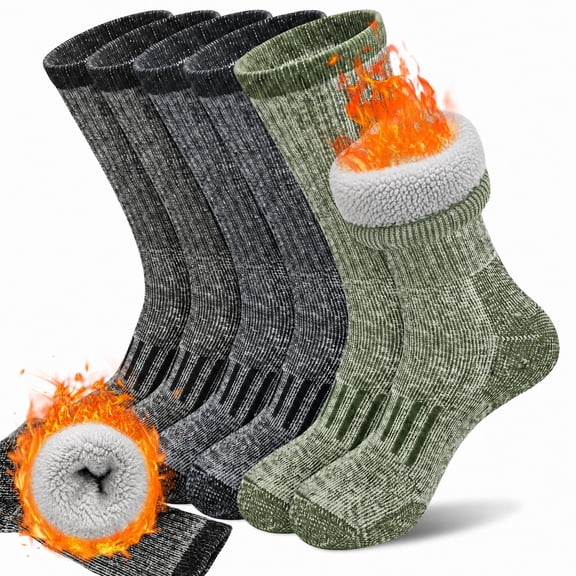 Loritta 3 Pairs 80% Merino Wool Hiking Socks for Men Warm Boot Thermal Hiking Cushion Crew Socks Size 9-12