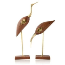 Handcrafted Wooden Swan Set, 37 cm - Elegant Home Decor with Brass Accents, Brown
