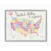 The Kids Room by Stupell United States US Map Water Color Framed Wall Art by Erica Billups