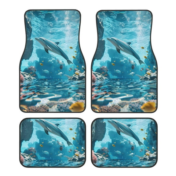 Yiaed Underwater Dolphin Scene Print Carpet Floor Mats for Cars, Auto Accessories Front & Rear Car Floor Mats Car Floor Foot Mat Sets of 4 Pieces