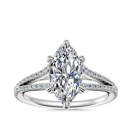 Diamond-Capitals IGI Certified Marquise Cut 2.20 Ct Beautiful Solitaire Lab Grown Diamond Anniversary Ring for Women Solid 14K White Gold (E/VVS2) Size 7