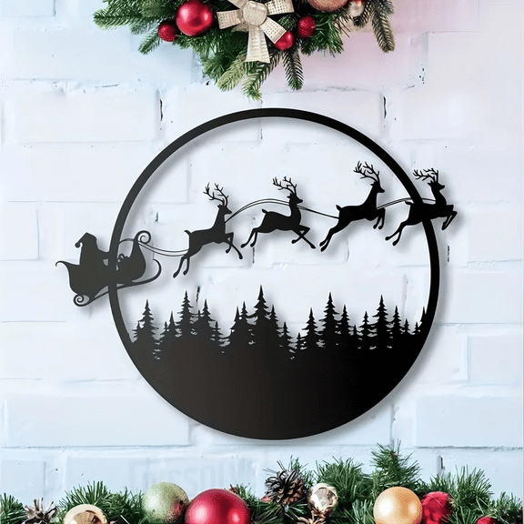 Halloween Christmas Double Sided 24 Inch Metal Wall Sign Reversible Seasonal Hanging Decor