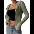 thumbnail image 3 of Chaqueta Corta Ligera con Capucha, Cremallera y Cordón de Larga para Mujer Verde L, 3 of 8